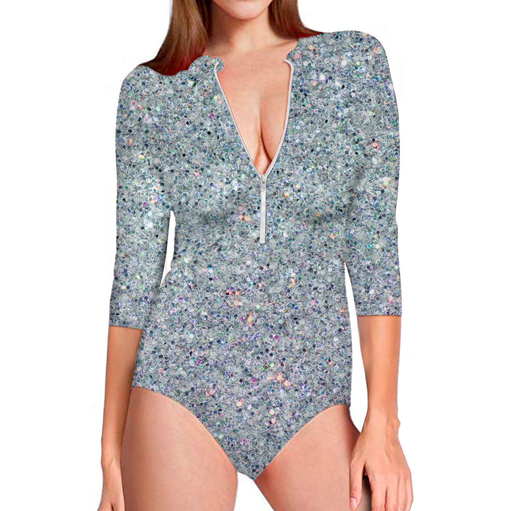 Diamond Glitter Artwork Print (NOT Real Glitter) Long Sleeve Swimsuit