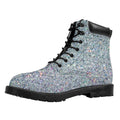 Diamond (NOT Real) Glitter Print Padded Collar Lace Up Boots