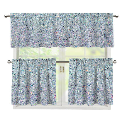 Diamond (NOT Real) Glitter Print 3 Piece Kitchen Curtains