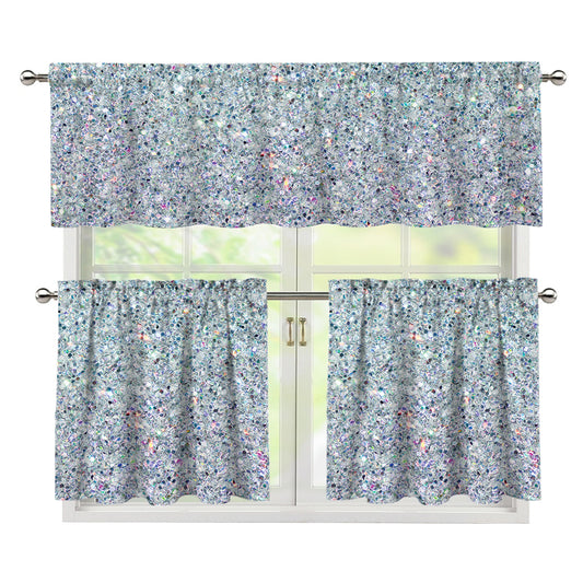 Diamond (NOT Real) Glitter Print 3 Piece Kitchen Curtains