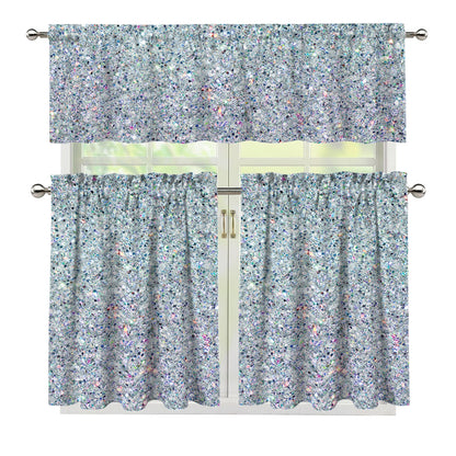Diamond (NOT Real) Glitter Print 3 Piece Kitchen Curtains