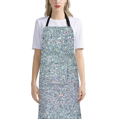 Diamond (NOT Real) Glitter Print Bib Apron With Pocket