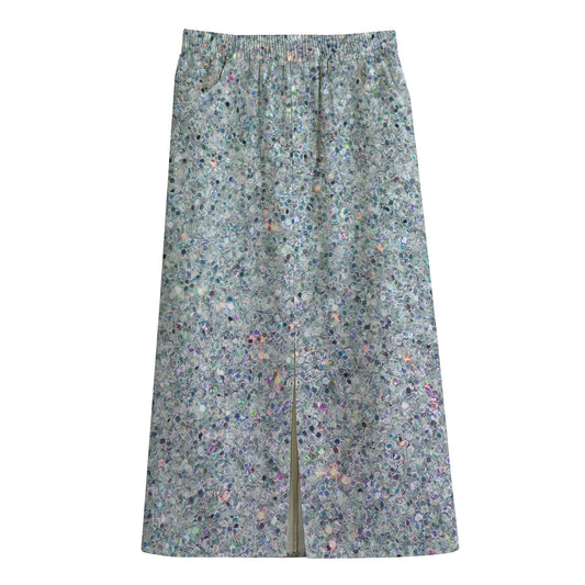 Diamond (NOT Real) Glitter Print Cotton Front Slit Maxi Skirt