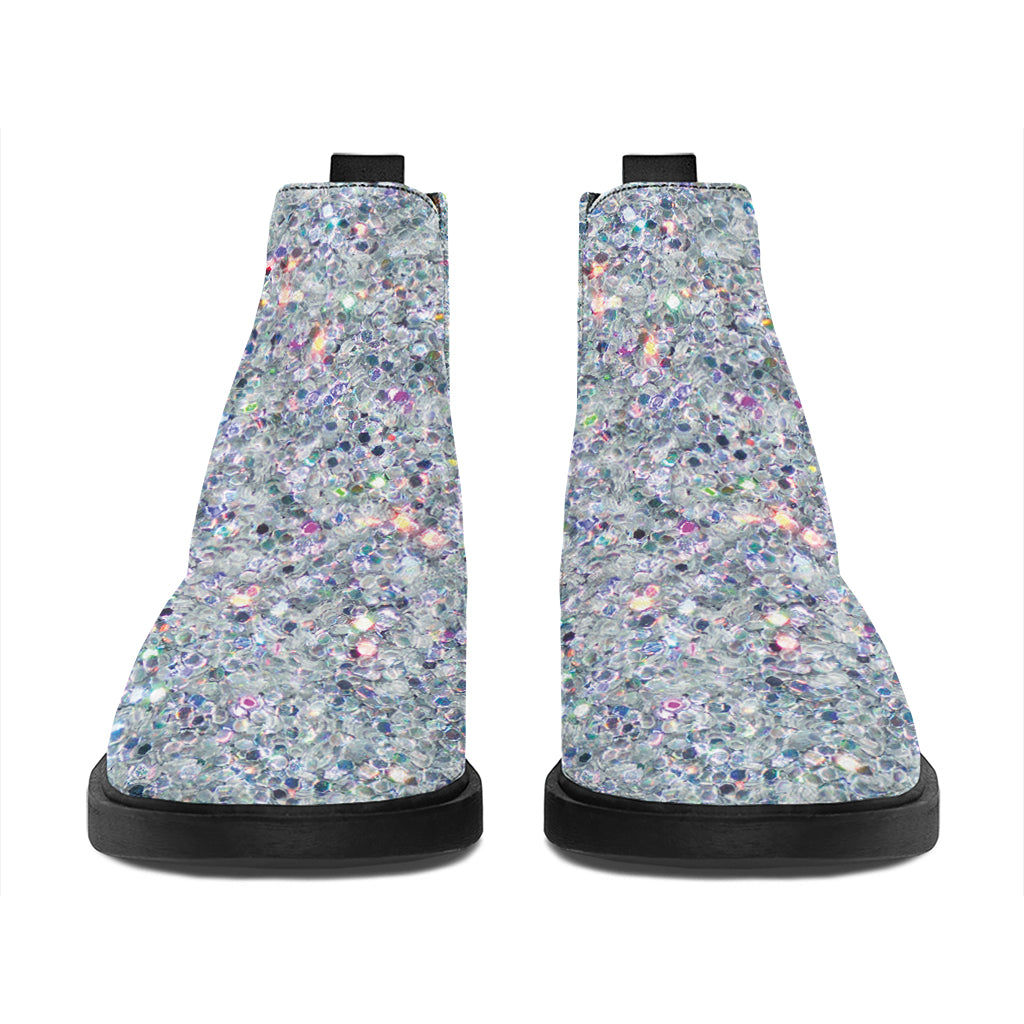 Diamond (NOT Real) Glitter Print Flat Ankle Boots