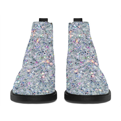 Diamond (NOT Real) Glitter Print Flat Ankle Boots
