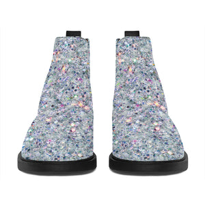 Diamond (NOT Real) Glitter Print Flat Ankle Boots