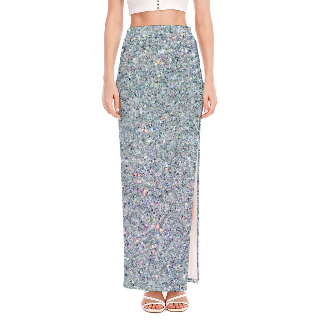 Diamond (NOT Real) Glitter Print High Slit Maxi Skirt