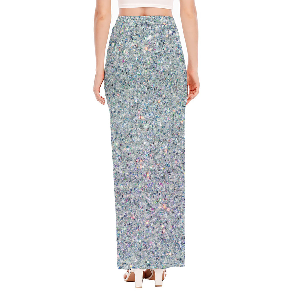 Diamond (NOT Real) Glitter Print High Slit Maxi Skirt