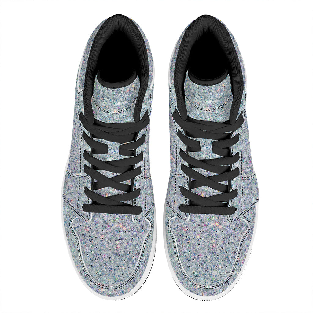 Diamond (NOT Real) Glitter Print High Top Leather Sneakers
