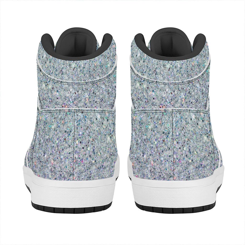Diamond (NOT Real) Glitter Print High Top Leather Sneakers
