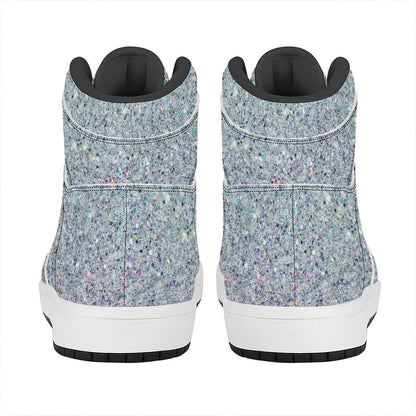 Diamond (NOT Real) Glitter Print High Top Leather Sneakers