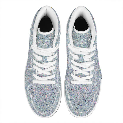 Diamond (NOT Real) Glitter Print High Top Leather Sneakers