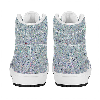 Diamond (NOT Real) Glitter Print High Top Leather Sneakers
