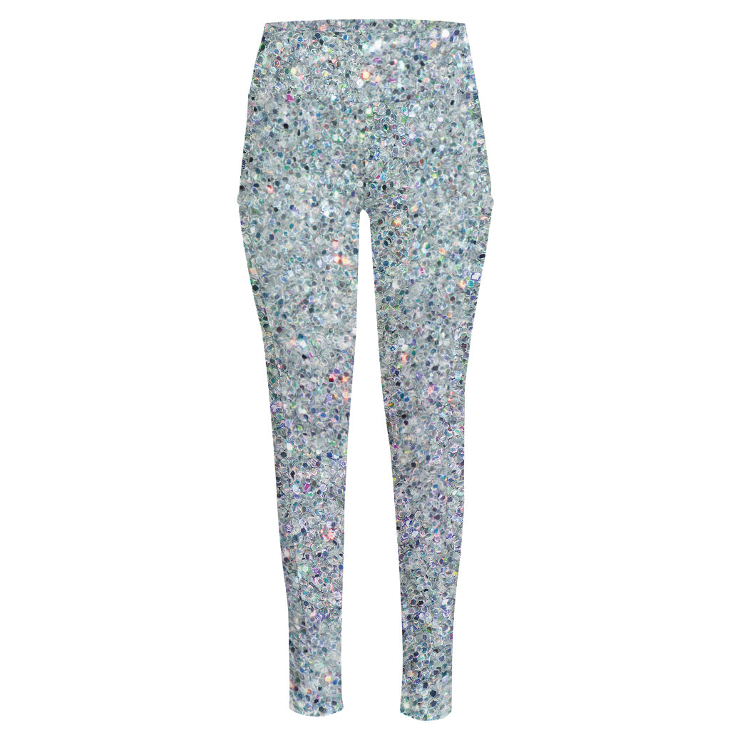 Diamond (NOT Real) Glitter Print High-Waisted Pocket Leggings