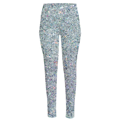 Diamond (NOT Real) Glitter Print High-Waisted Pocket Leggings