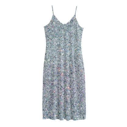 Diamond (NOT Real) Glitter Print Jersey Midi Cami Dress
