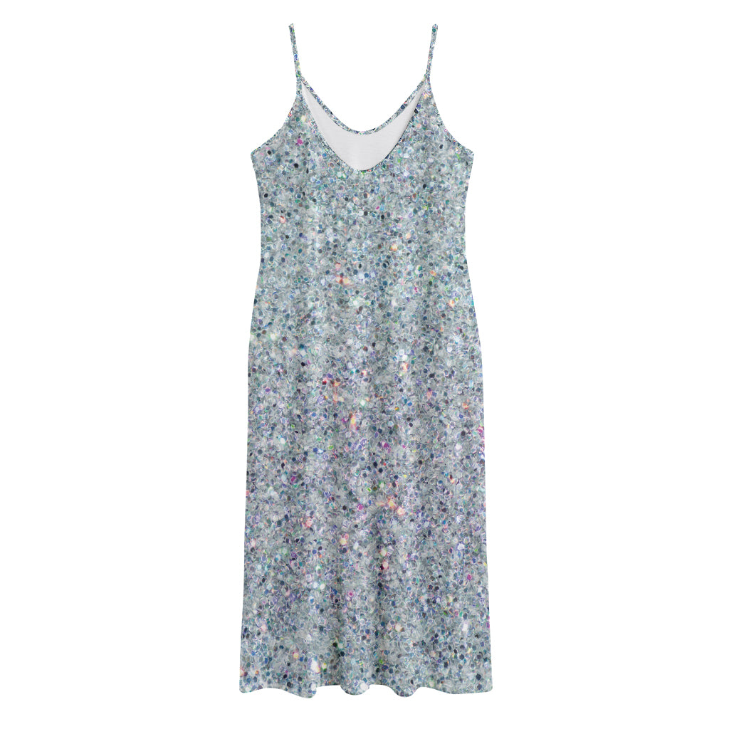 Diamond (NOT Real) Glitter Print Jersey Midi Cami Dress