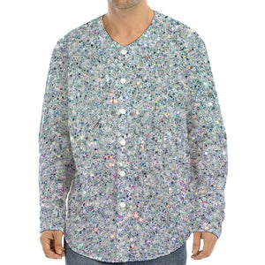 Diamond (NOT Real) Glitter Print Long Sleeve Baseball Jersey