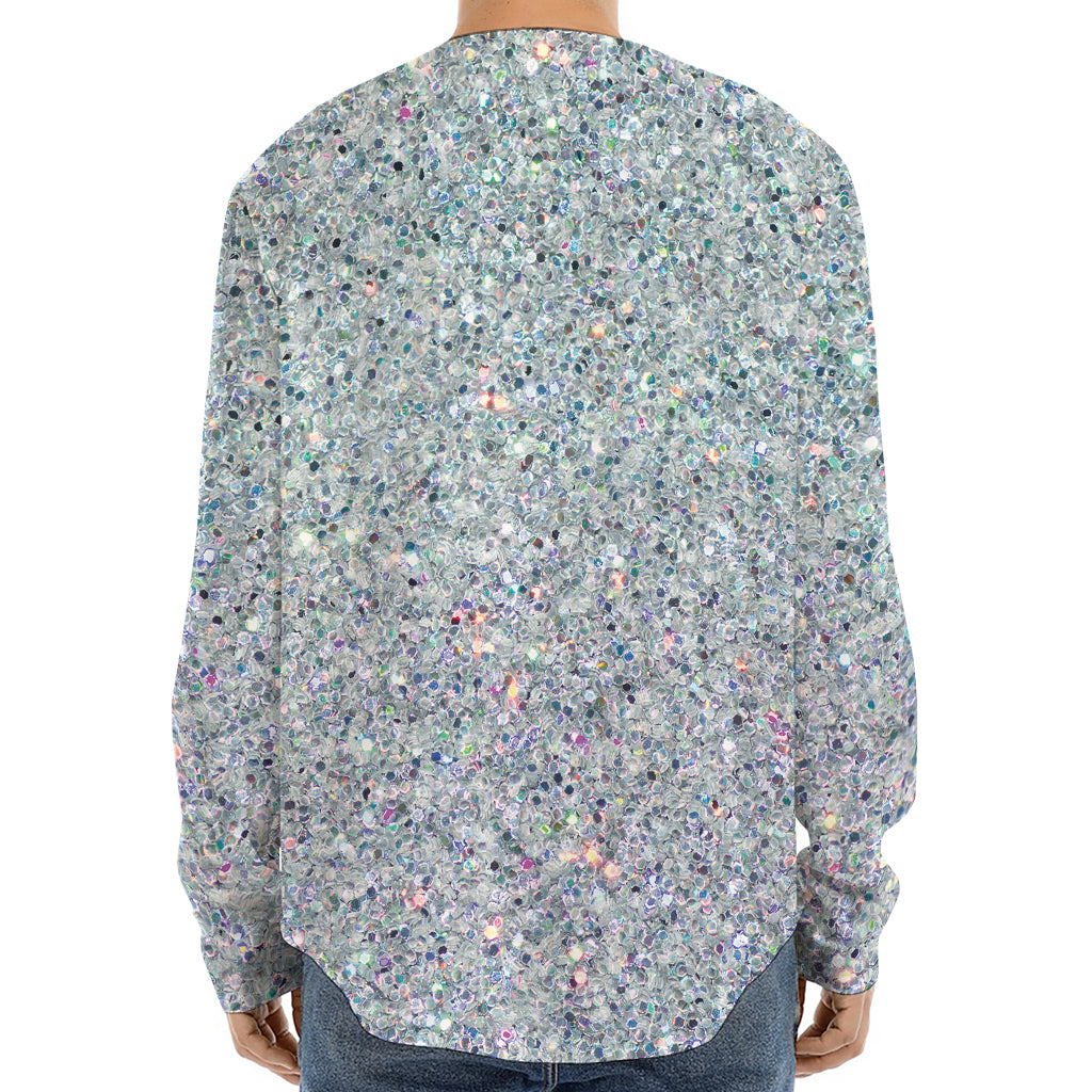 Diamond (NOT Real) Glitter Print Long Sleeve Baseball Jersey