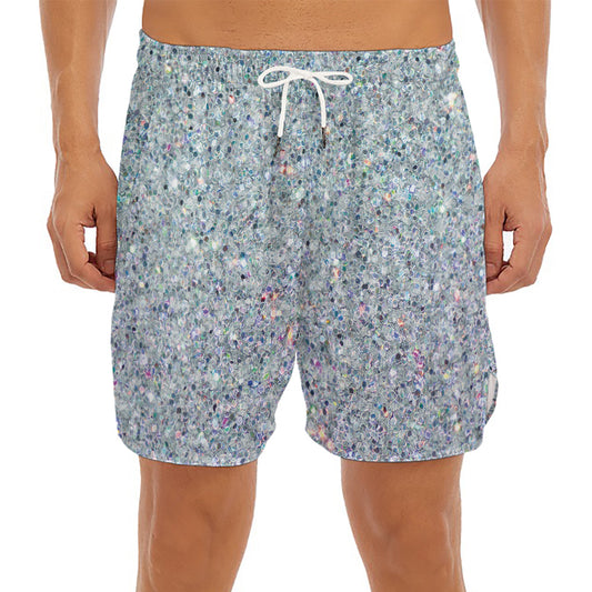 Diamond (NOT Real) Glitter Print Men's Split Running Shorts