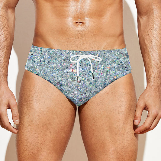 Diamond (NOT Real) Glitter Print Men's Swim Briefs