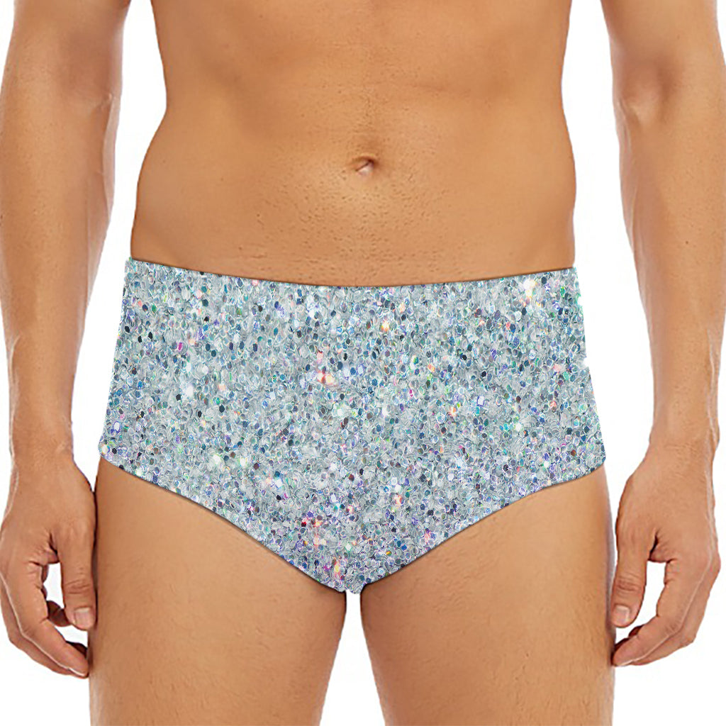 Diamond (NOT Real) Glitter Print Men's Triangle Swim Briefs