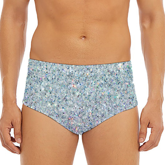 Diamond (NOT Real) Glitter Print Men's Triangle Swim Briefs