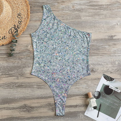 Diamond (NOT Real) Glitter Print One Shoulder Bodysuit