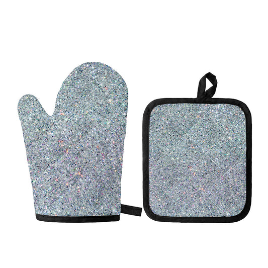 Diamond (NOT Real) Glitter Print Oven Mitt And Pot Holder Set