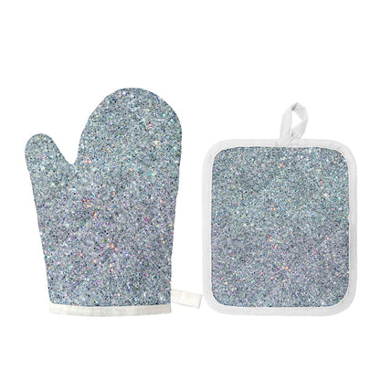Diamond (NOT Real) Glitter Print Oven Mitt And Pot Holder Set