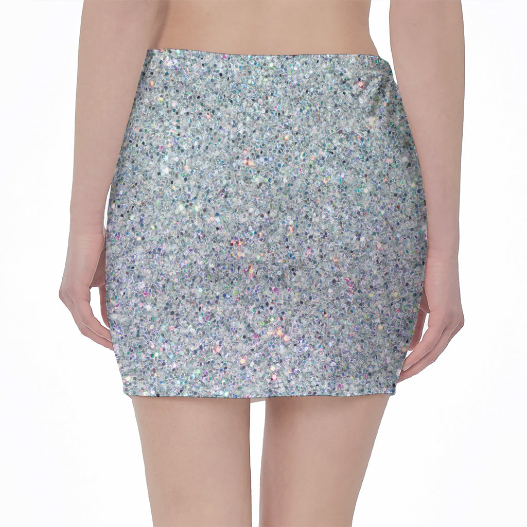 Diamond (NOT Real) Glitter Print Pencil Mini Skirt