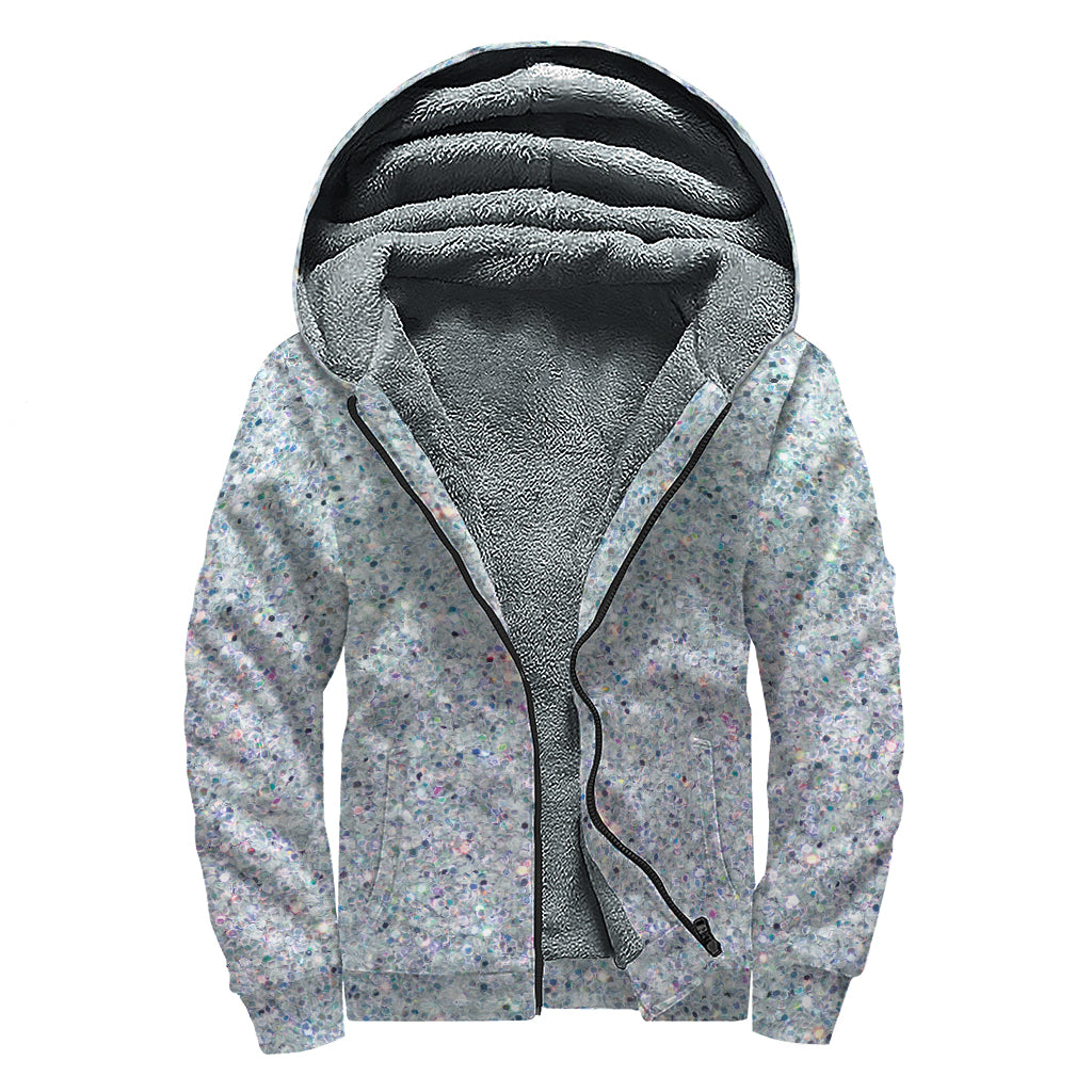 Diamond (NOT Real) Glitter Print Sherpa Lined Zip Up Hoodie