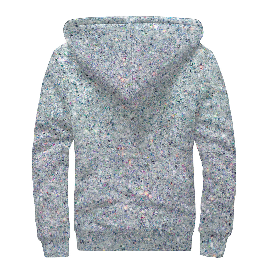 Diamond (NOT Real) Glitter Print Sherpa Lined Zip Up Hoodie