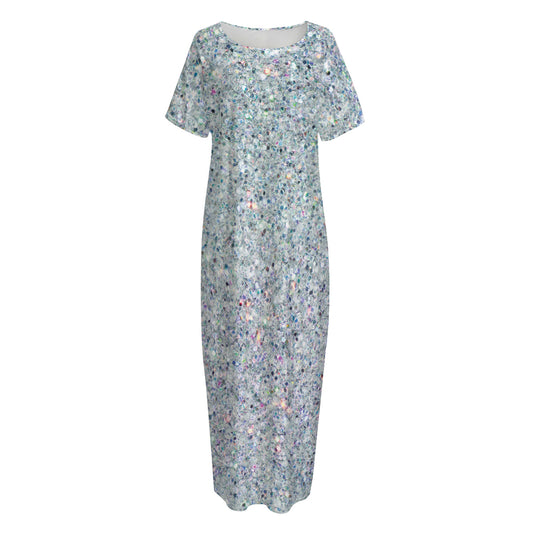 Diamond (NOT Real) Glitter Print Short Sleeve Long Nightdress