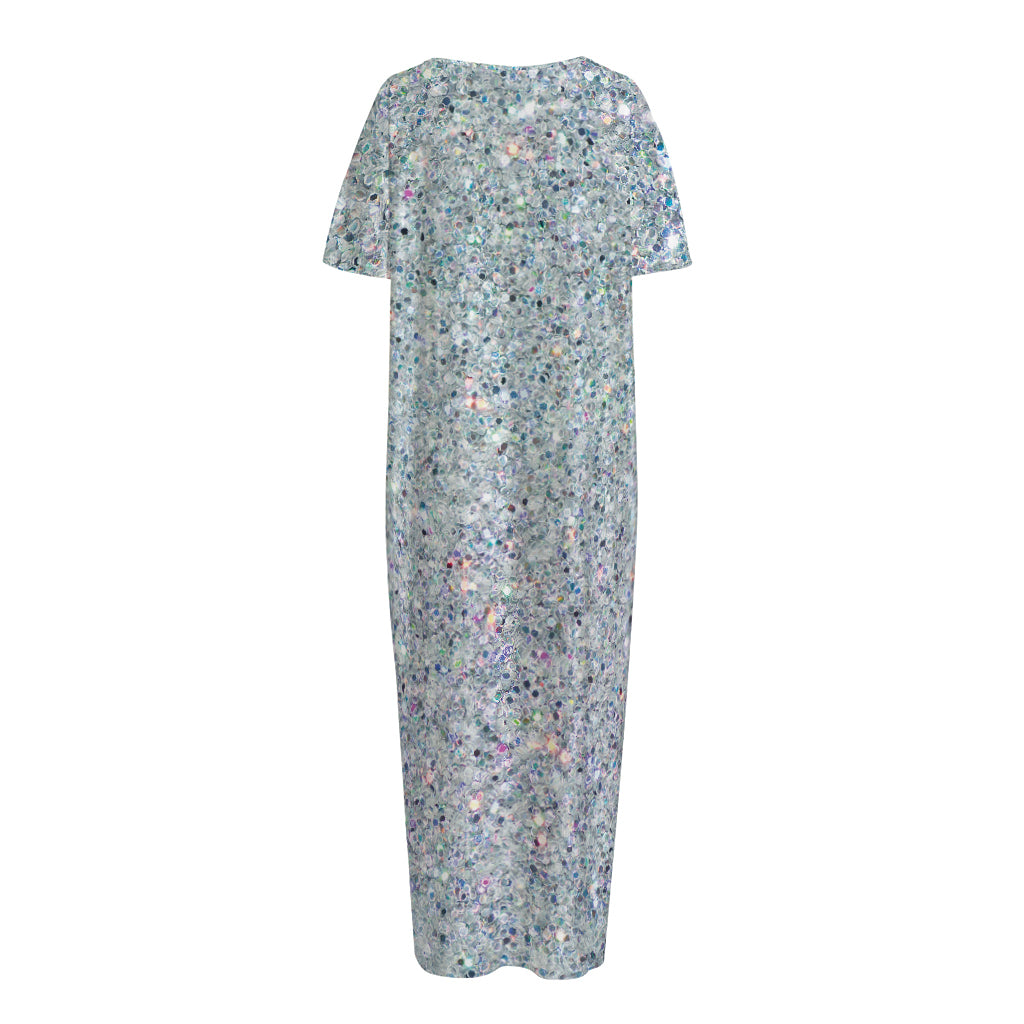 Diamond (NOT Real) Glitter Print Short Sleeve Long Nightdress