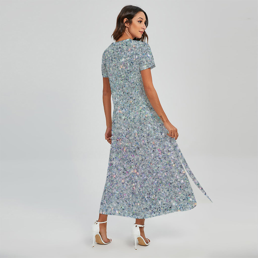 Diamond (NOT Real) Glitter Print Short Sleeve Maxi Dress