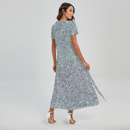Diamond (NOT Real) Glitter Print Short Sleeve Maxi Dress