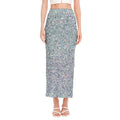 Diamond (NOT Real) Glitter Print Side Slit Maxi Skirt