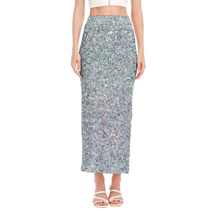 Diamond (NOT Real) Glitter Print Side Slit Maxi Skirt