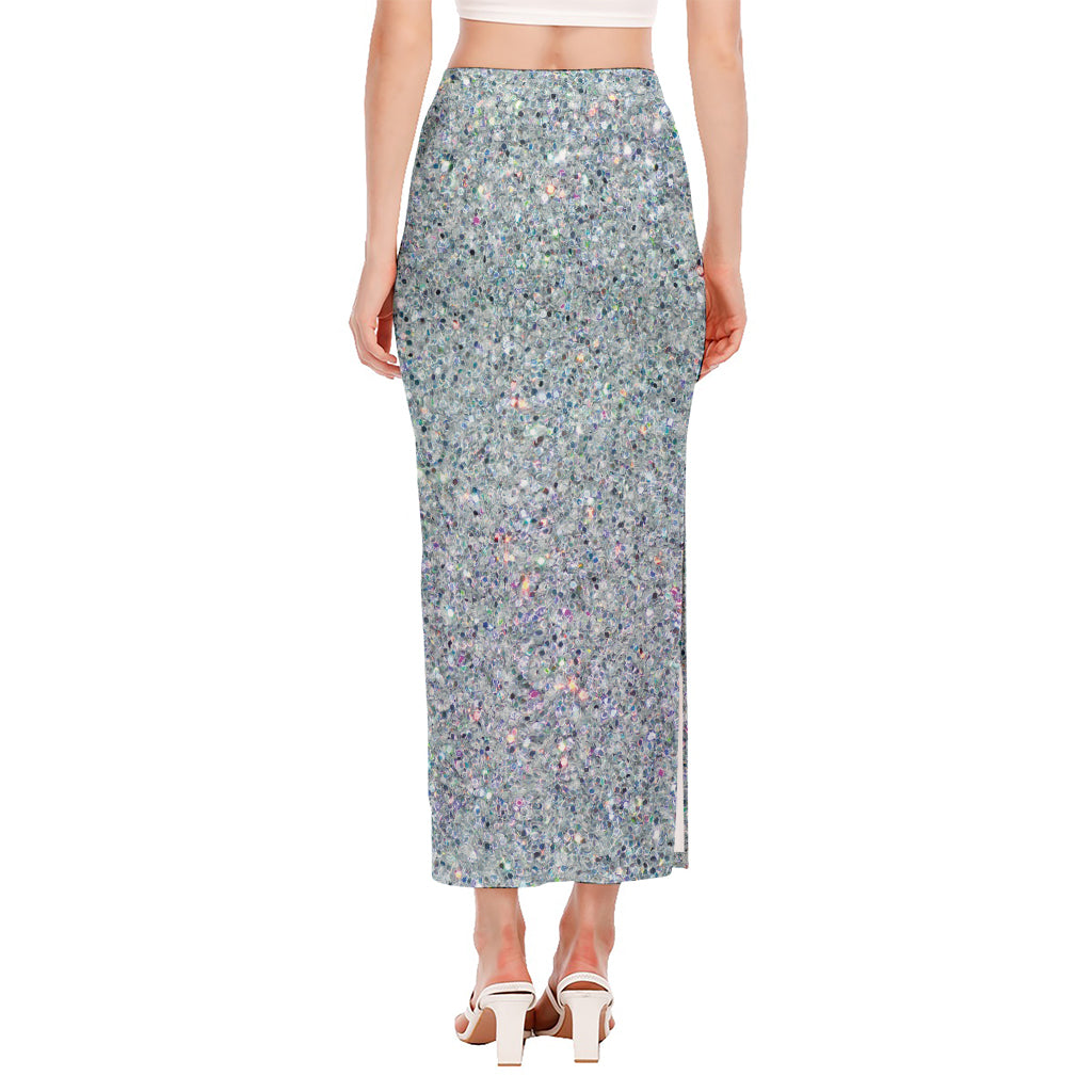 Diamond (NOT Real) Glitter Print Side Slit Maxi Skirt