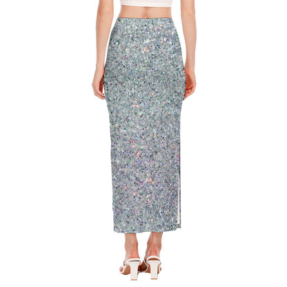 Diamond (NOT Real) Glitter Print Side Slit Maxi Skirt