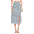 Diamond (NOT Real) Glitter Print Side Slit Midi Skirt