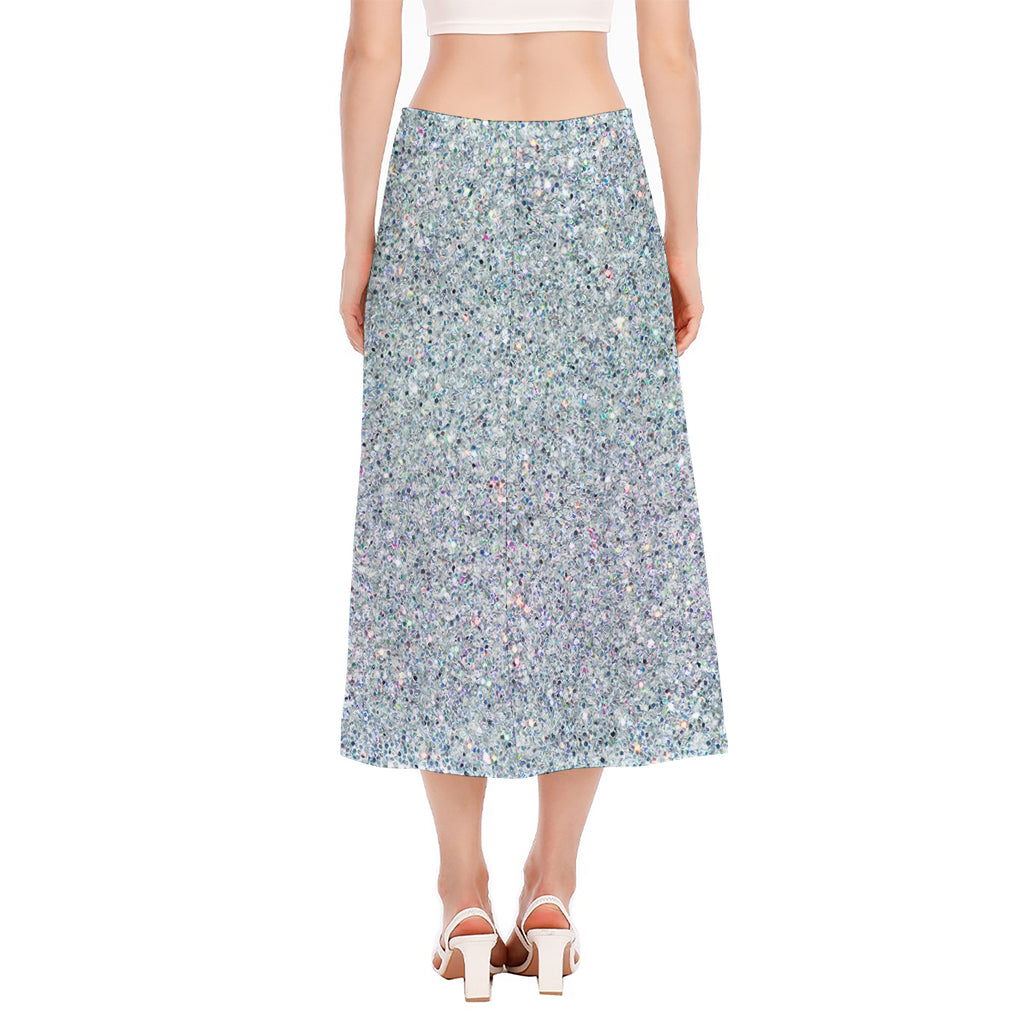 Diamond (NOT Real) Glitter Print Side Slit Midi Skirt