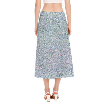 Diamond (NOT Real) Glitter Print Side Slit Midi Skirt