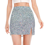 Diamond (NOT Real) Glitter Print Side Slit Mini Skirt