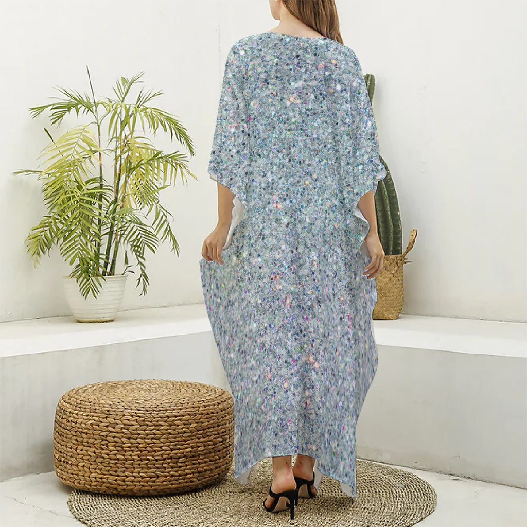 Diamond (NOT Real) Glitter Print Silk V-Neck Kaftan Dress