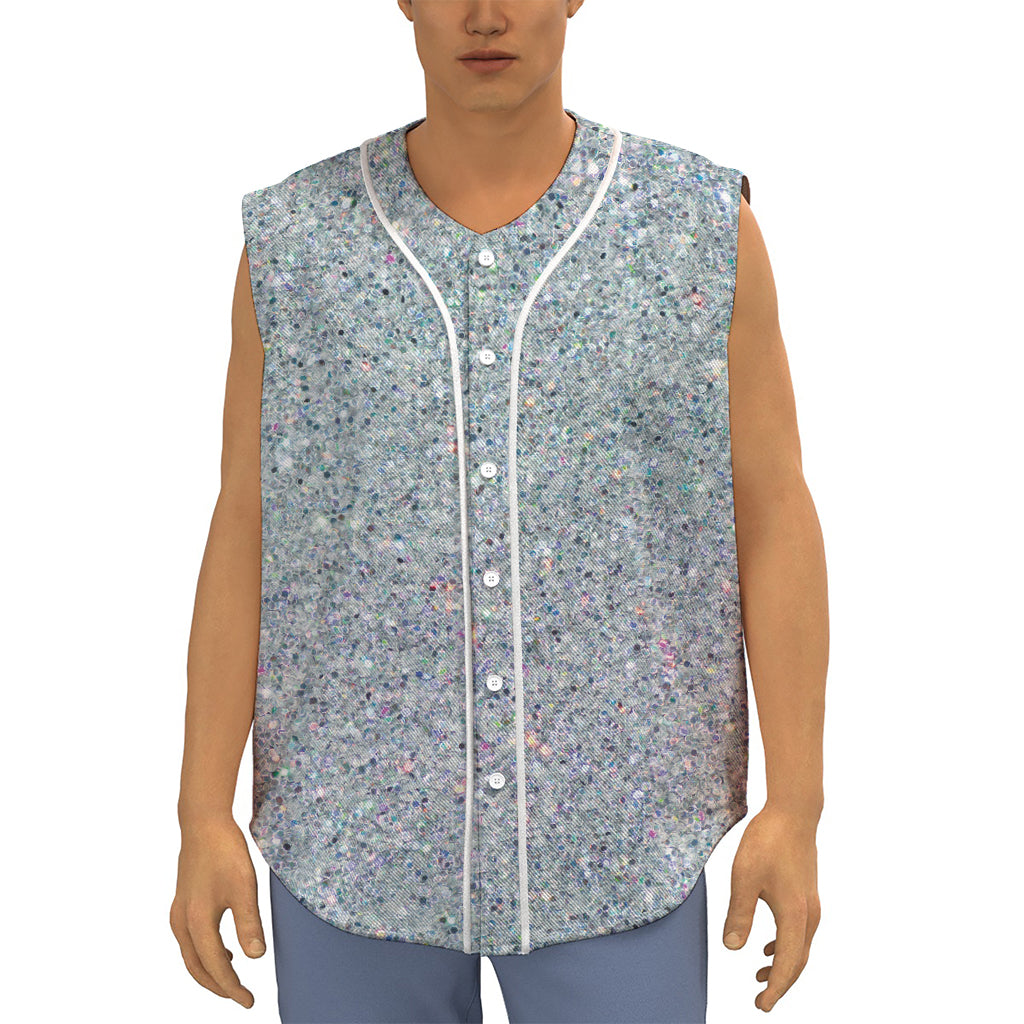 Diamond (NOT Real) Glitter Print Sleeveless Baseball Jersey