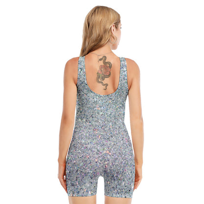 Diamond (NOT Real) Glitter Print Sleeveless One Piece Swimsuit