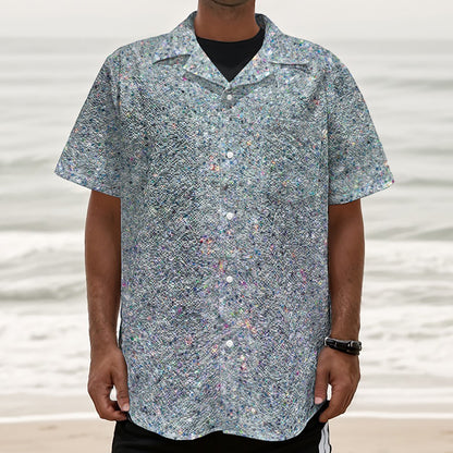 Diamond (NOT Real) Glitter Print Textured Short Sleeve Shirt