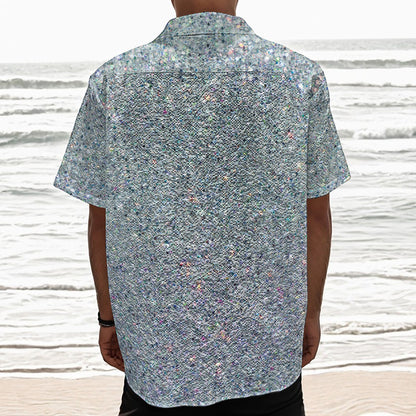 Diamond (NOT Real) Glitter Print Textured Short Sleeve Shirt